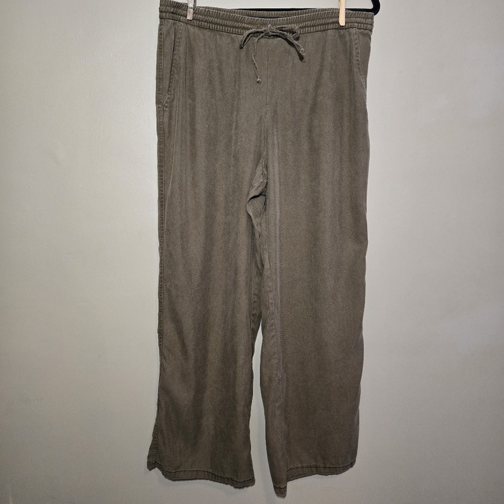 Zara Women's Wide-leg Lyocell Pants Size Large Olive Relaxed Casual Trousers